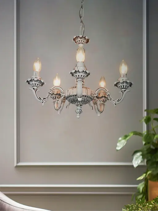 Traditional Swan Candelabra Chandelier in Antique White