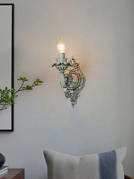 Traditional Swan Single Candle Wall Lamp in Antique White