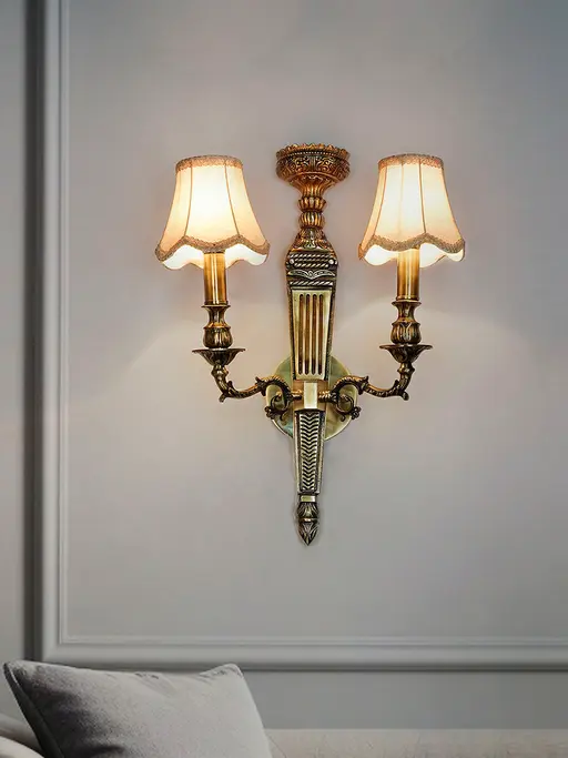Opulent & Regal Long Double Wall Sconce | Antique Brass with Scalloped Jute Shade