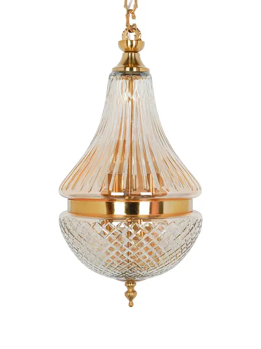 6-Light Teardrop Empire Cut Glass Pendant Light in Golden Luster with Brass Chain