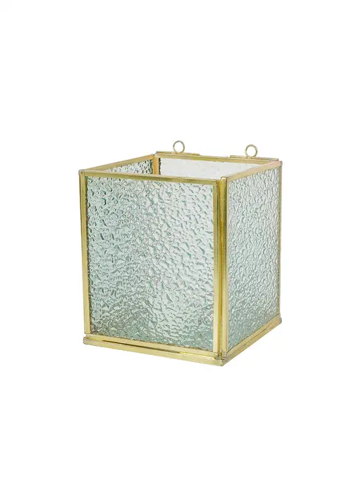 Warm Glow: Golden Frame Tea Light Holder with Textured Glass
