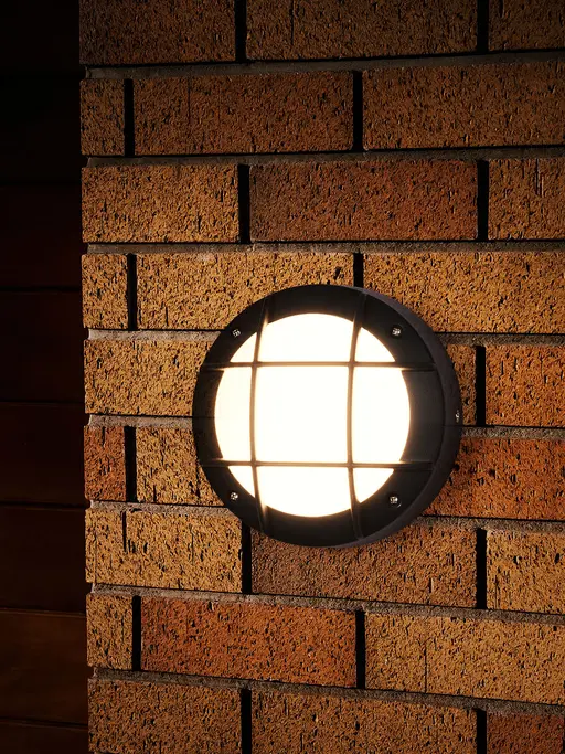 Round Checkered 6 Watts LED Light Aluminium Black Outdoor Bulkhead Wall Light