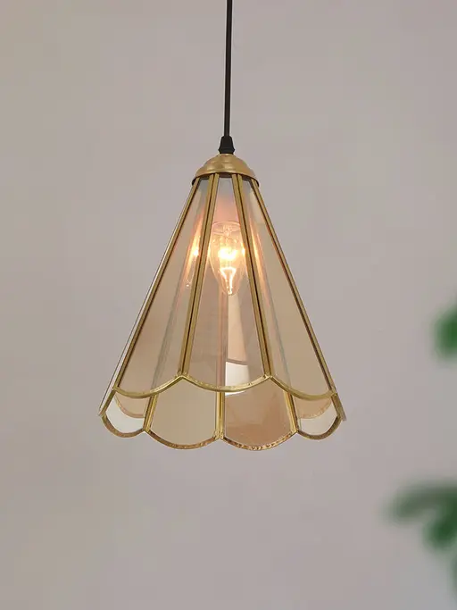 Gold Conical Stained Glass Single-Light Ceiling Pendant Hanging