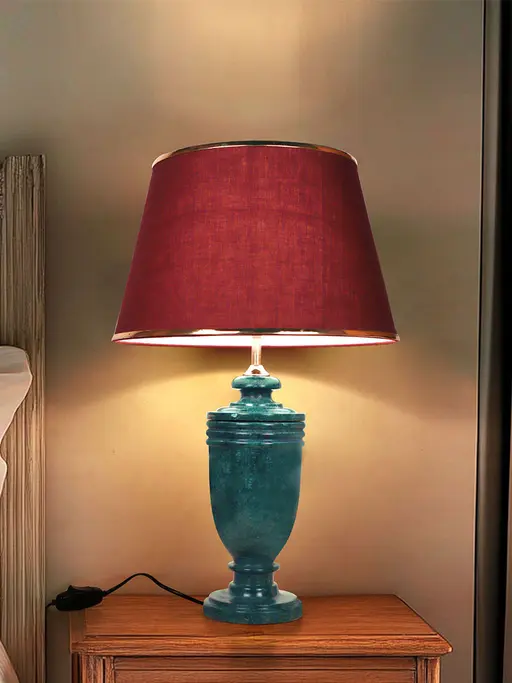 Green Marble Trophy Table Lamp with Gold Brown Shade