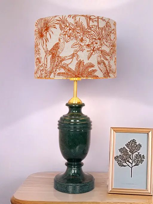Green Marble Trophy Lamp with Jungle Print Drum Shade