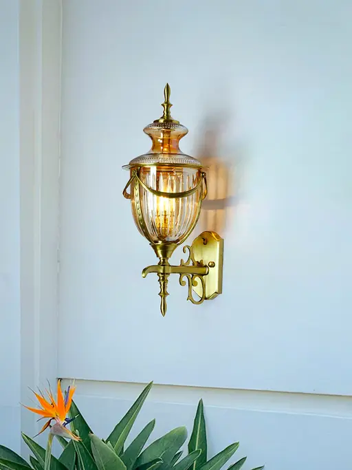Regal Golden Cut Glass Trophy Wall Sconce with Antique Brass Finish