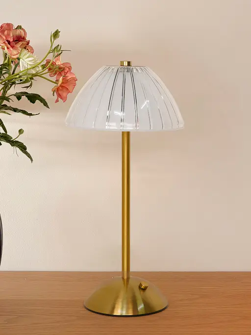 Brass Finished Umbrella Touch-Dimmable Rechargeable Mini Table Lamp with Tunable CCT Acrylic Shade
