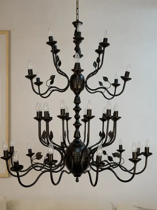 Black Italian 4 Tier 12+12+6+6 Lights 46 Inch Steel Candelabra Chandelier Ceiling Hanging