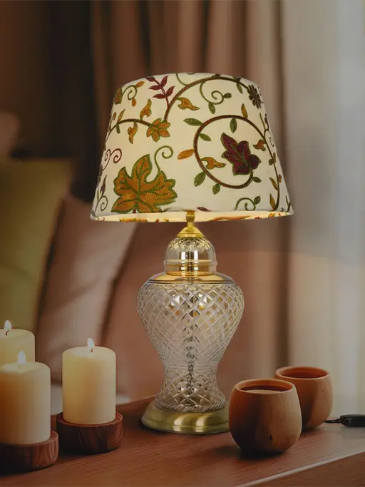 Golden Luster Glass Urn Table Lamp with Kashida Shade