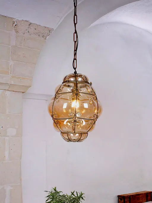 Venetian Murano Amber Glass Pendant Light