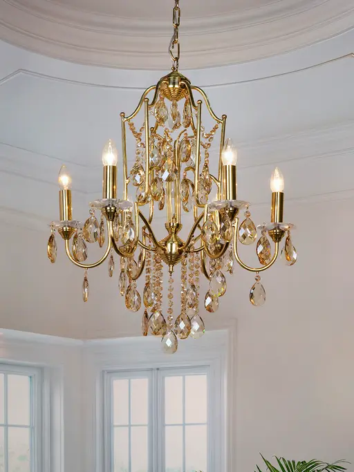 Venetian Glow: 6-Light Crystal Chandelier - Honey Drops & Vintage Grandeur