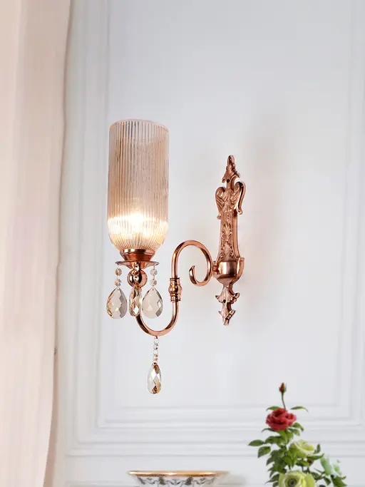 Victoria Polished Copper Wall Sconce with Luster Glass and Crystals