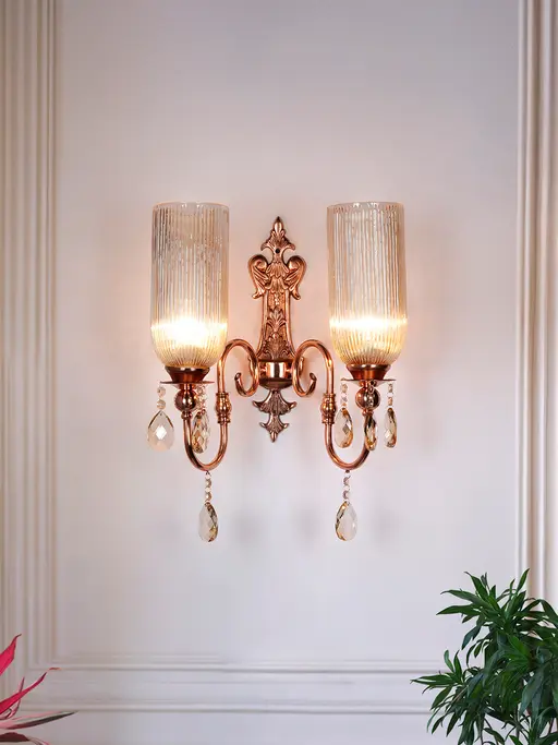 Victoria Double Polished Copper Wall Sconce with Luster Glass and Crystals