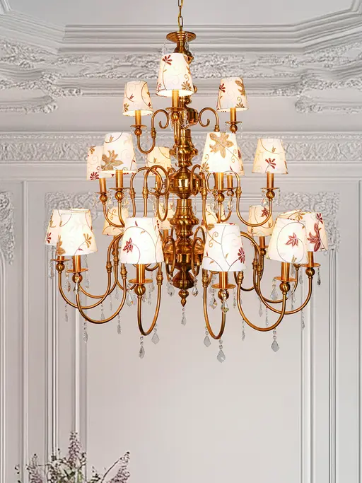 Opulent 21-Light Chandelier | 3-Tier Transitional Design with Kashmiri Embroidered Shades