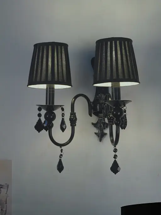 Absolute Black 2 Light Wall Sconce with Black Crystals and Shade