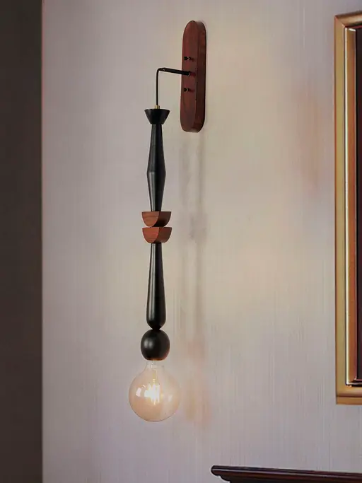 Modern Black Geometric Wooden Hanging Wall Sconce