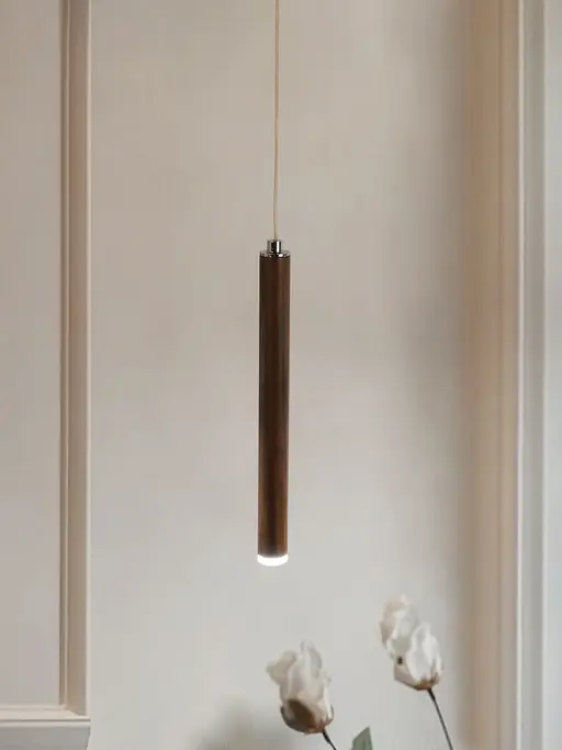 Modern Flute Tubular Wooden Finished LED Pendant Light