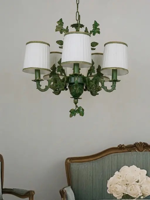 Green Grapevine Chandelier with Pleated Shades
