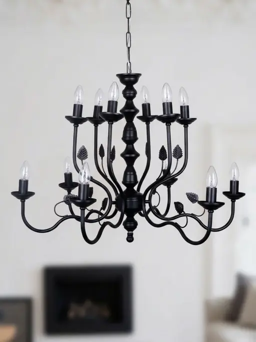 Black Italian 2 Tier 6+6 Lights 23 Inch Steel Chandelier Ceiling Light